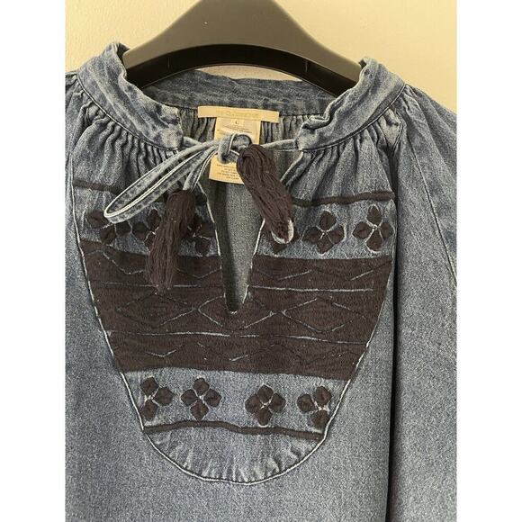 Anthropologie Ne Quittez Pas Chambray Denim Loose Top Size Large - Picture 7 of 9